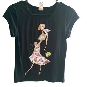 Pure Design Black Graphic T-Shirt Fashion‎ urban Illustration Rhinestone Medium